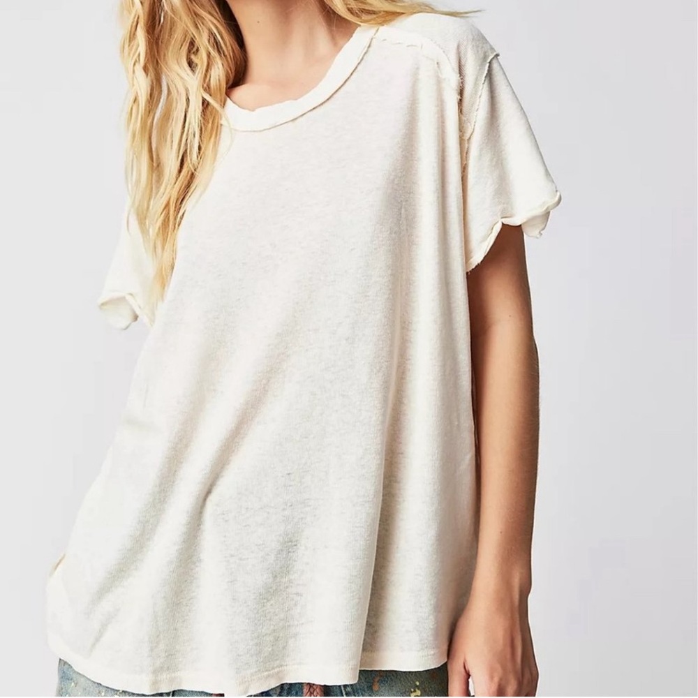 Free People Care FP linen cotton boyfriend tee